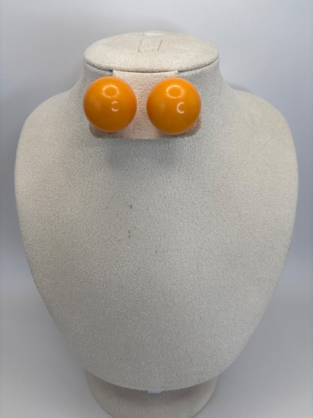 Vintage Orange Acrylic Resin Large Ball Button Pierced Earrings